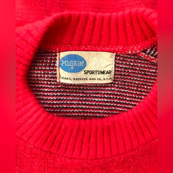 Vintage Pilgrim Sportswear by Sears, Roebuck & Co. Red Fair Isle Sleeve Sweater - Picture 4 of 8